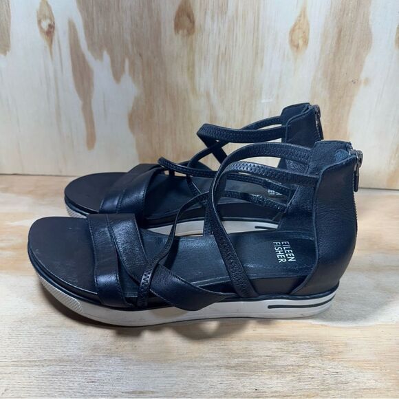 Eileen Fisher Strappy Black Sandals Women’s Size 7 - Picture 1 of 8